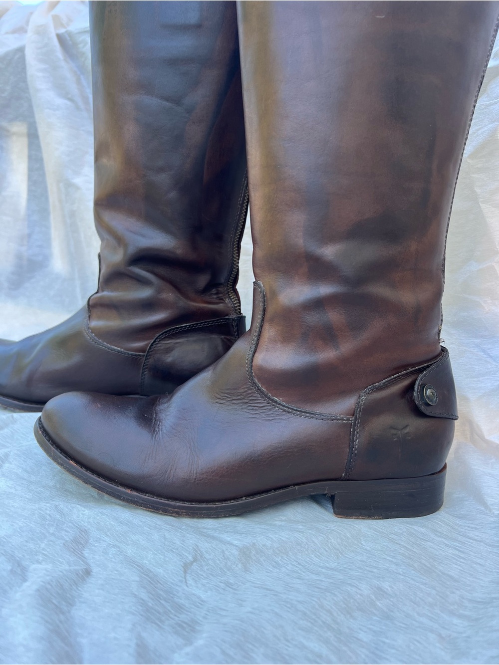 Frye Melissa Button Back Zip Dark Brown Leather Riding Boots Size 7.5B - Picture 3 of 15